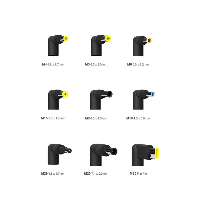 Aisens Cargador Universal Automático 65W con 9 Conectores y USB QC3.0 - Negro